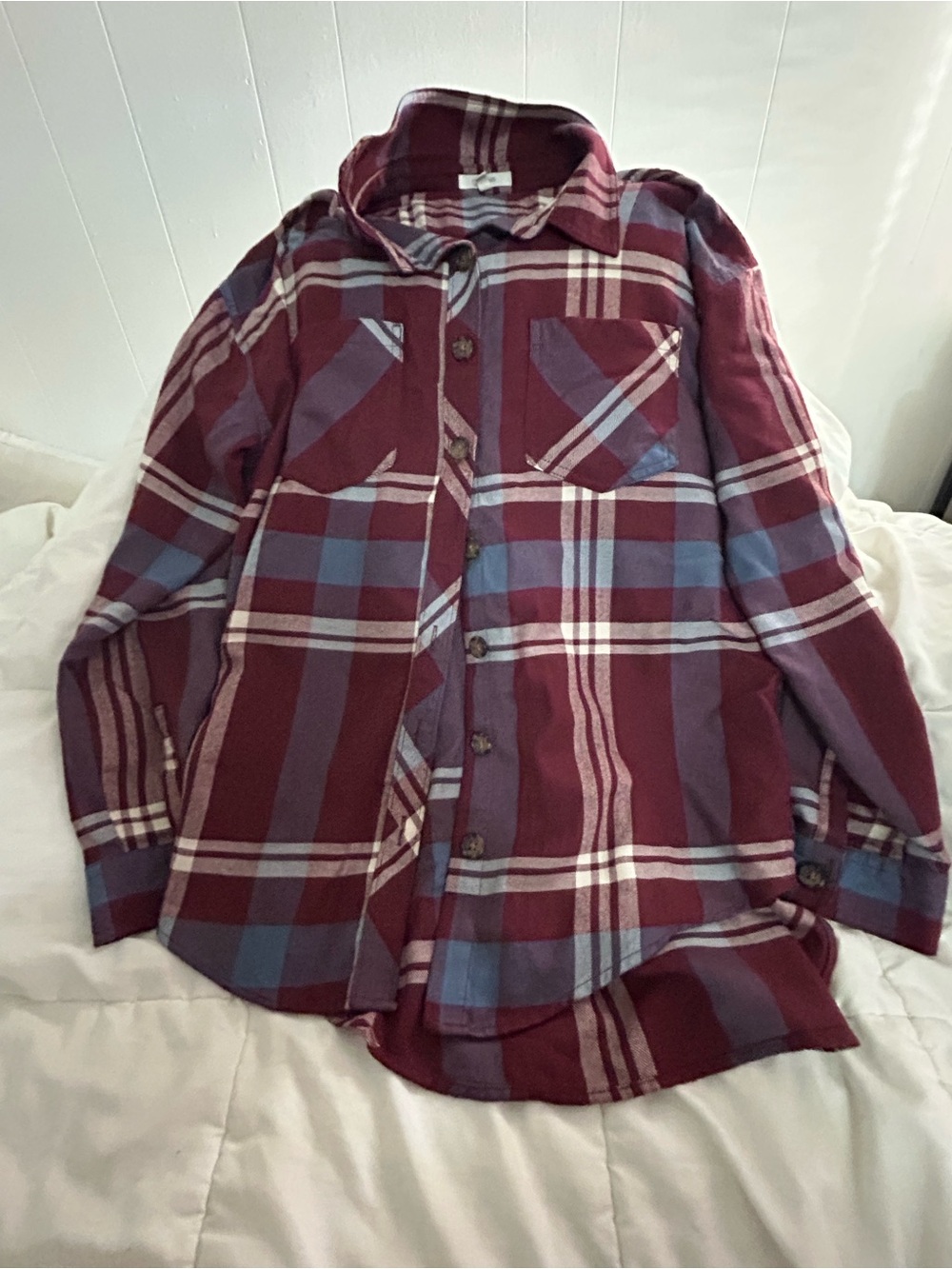 Maurices Burgundy and Lavender Plaid Button-Down Shirt